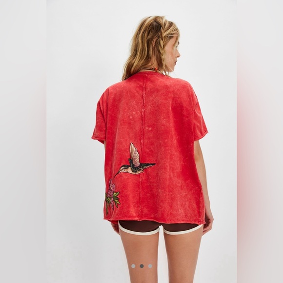Free People x Denim and Bone Red Hummingbird Tee Size XS - Picture 2 of 12